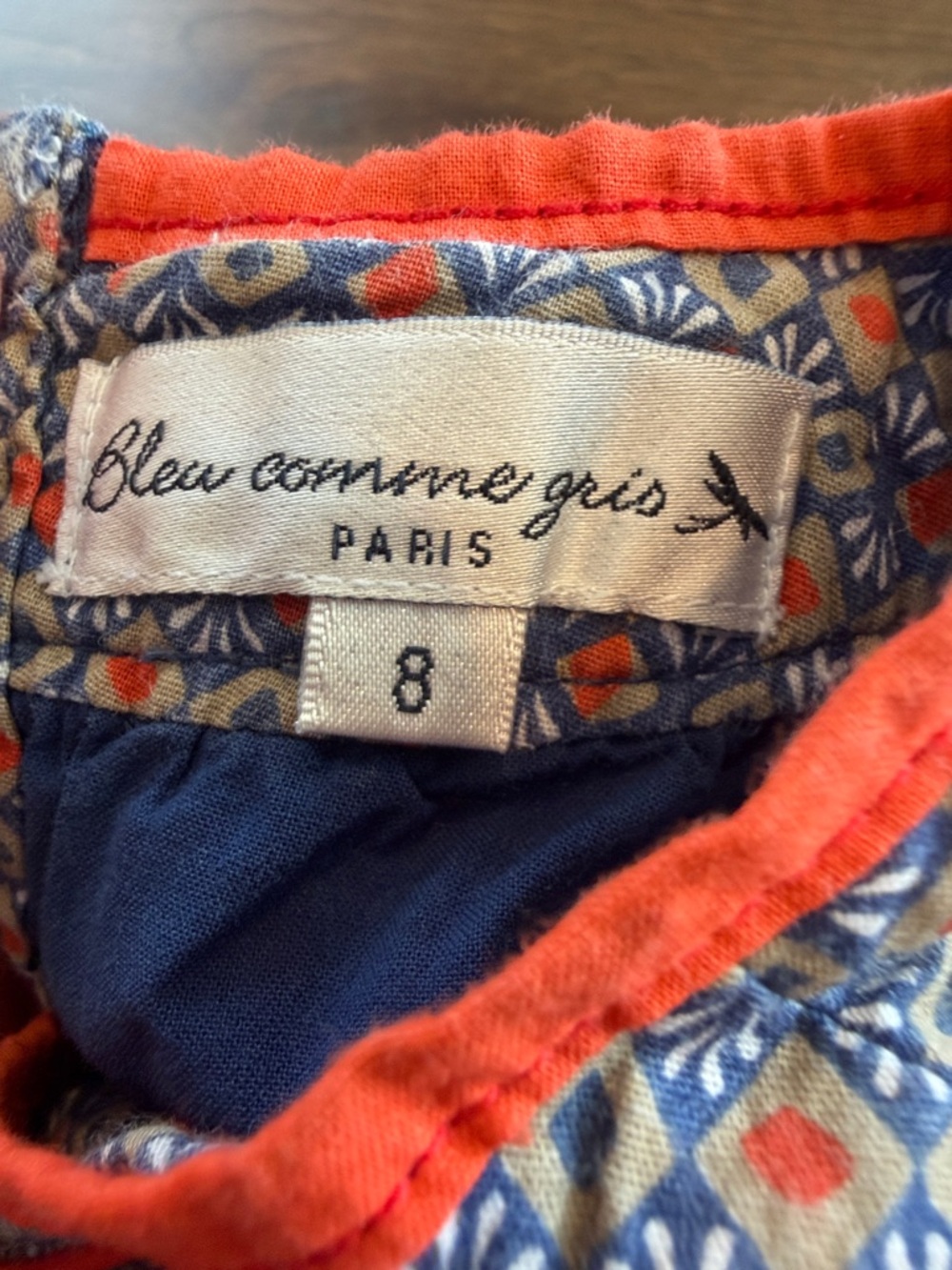 Bleu Comme Gris Girls Long Sleeve Dress with Orange Trim Size 8 - C36-023 - Picture 2 of 10